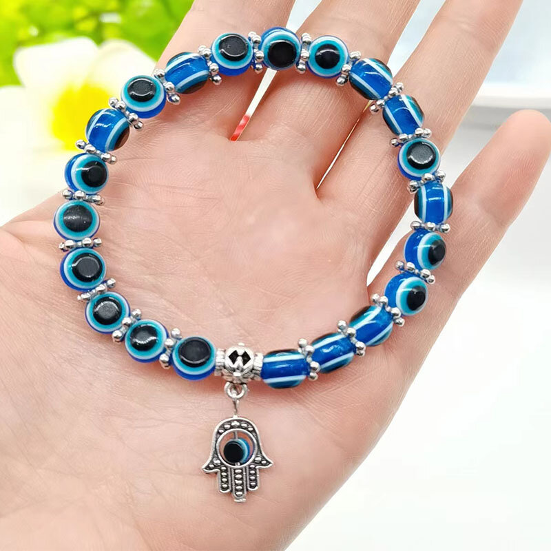 Evil Eye Bracelet Hand of Fatima Thousand Eyes Wish Handmade Women's Resins Bead Bangle Elastic Bracelets Jewelry Gifts