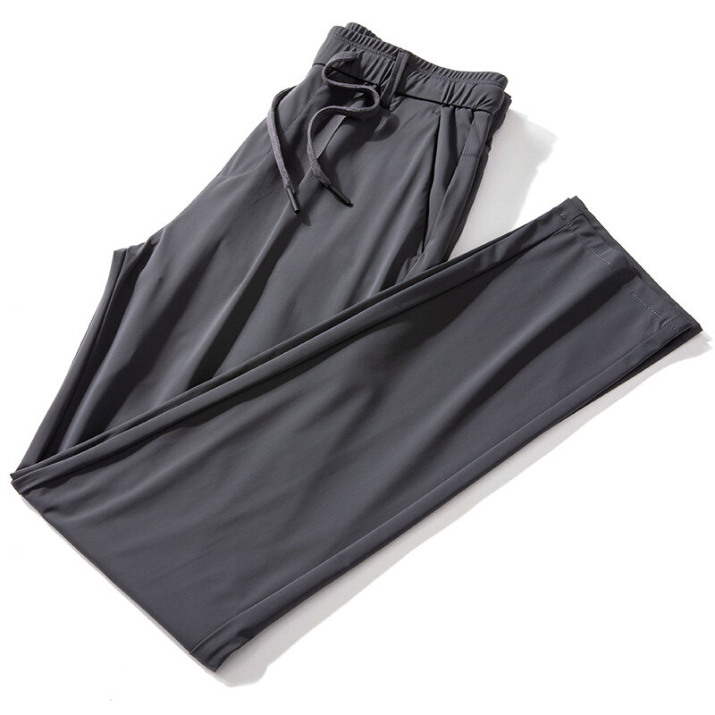 Calças casuais de seda de gelo verão fino solto em linha reta cair calças de ar condicionado de secagem rápida calças inteligentes
