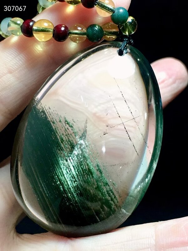 Pendentif goutte d'eau en Quartz fantôme vert naturel, collier en perle transparente brésilienne pour femmes et hommes, bijoux fantôme vert AAAAA, 48,34,16mm