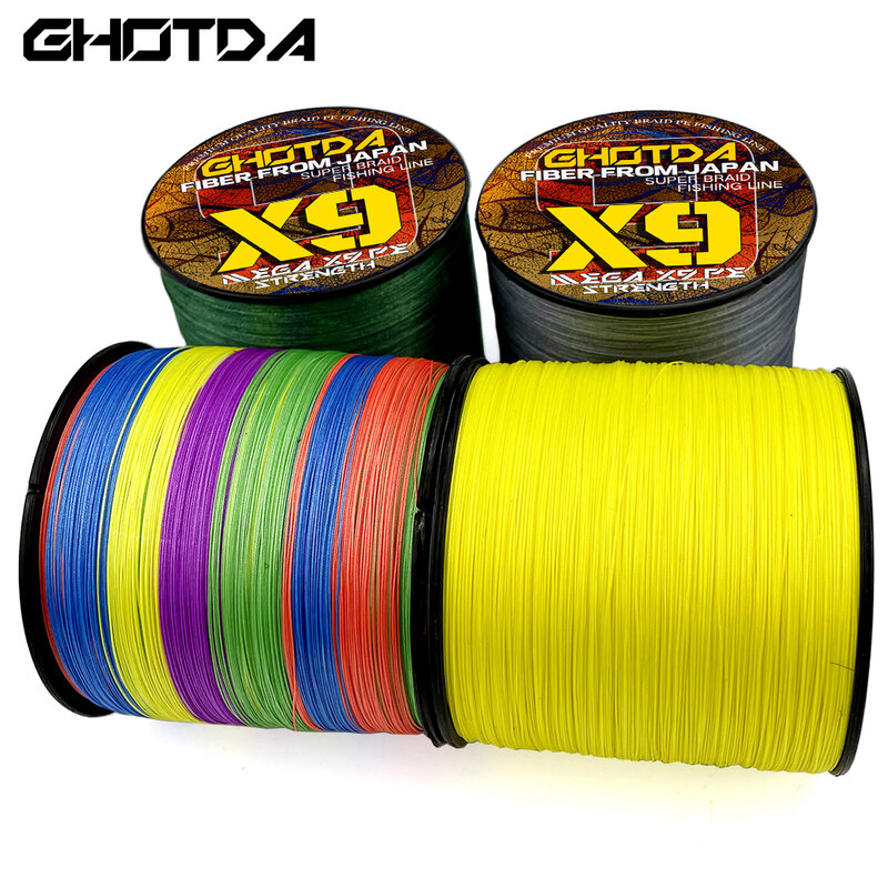 Ghotda – ligne de pêche à la carpe, 500m, 9 brins, plus lisse, Multifilament, 4 couleurs, Option, 20-100LBS