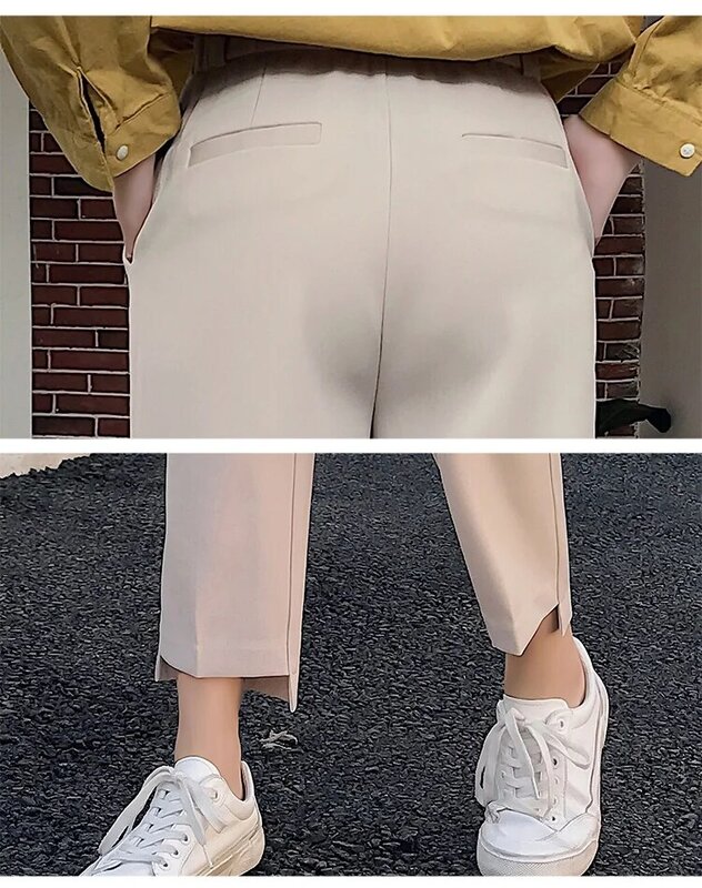 Calças de fato coreano calças soltas em linha reta calças casuais calças de trabalho femininas soltas calças femininas capris calças de lápis 11i