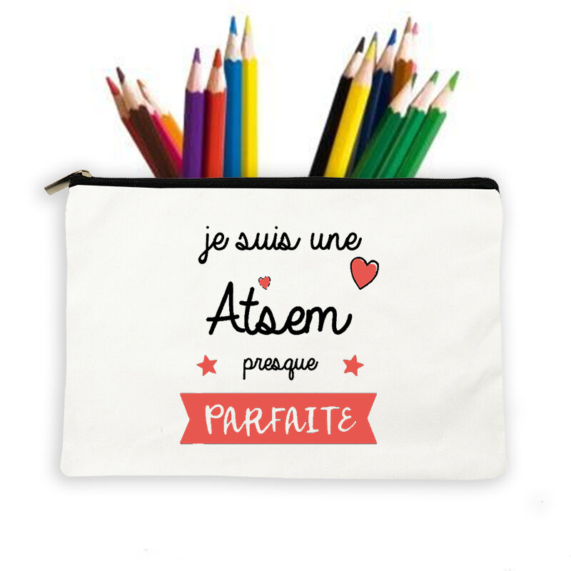 Best Gifts Thanks Atsem French Print Pencil Case Makeup Wash Pouch Storage Bags Large Capacity School Stationery Supplies Travel