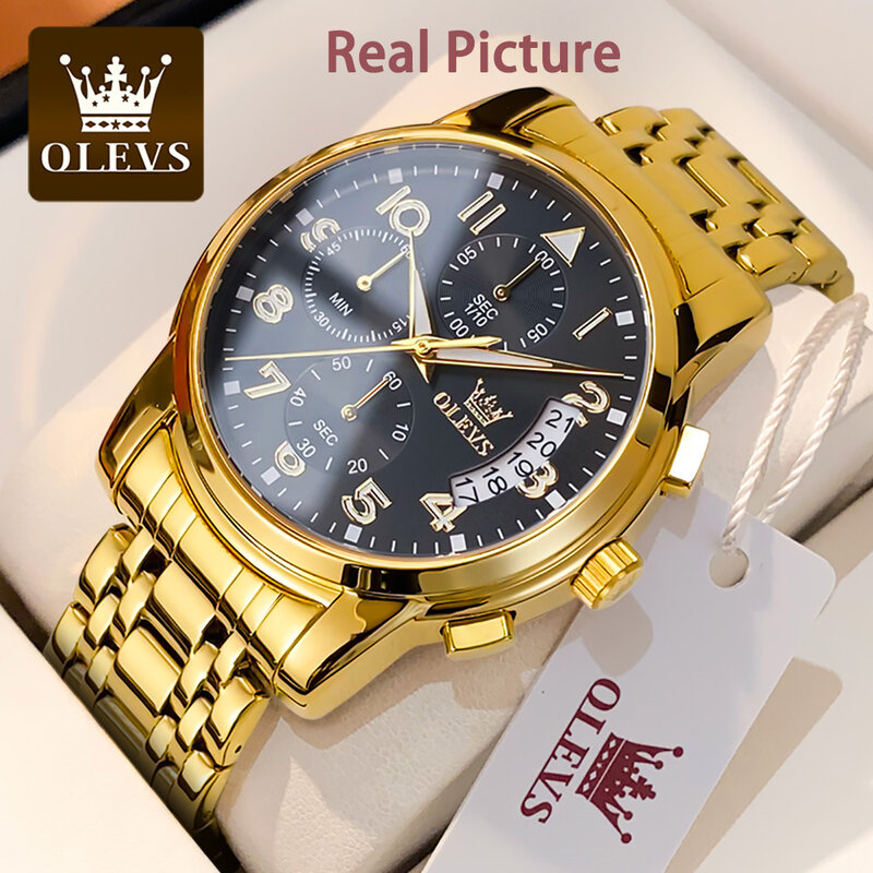 OLEVS kwarcowy zegarek ze stalowym paskiem dla mężczyzn wodoodporny wielofunkcyjny jakości Sport mężczyźni zegarek chronograf świecący