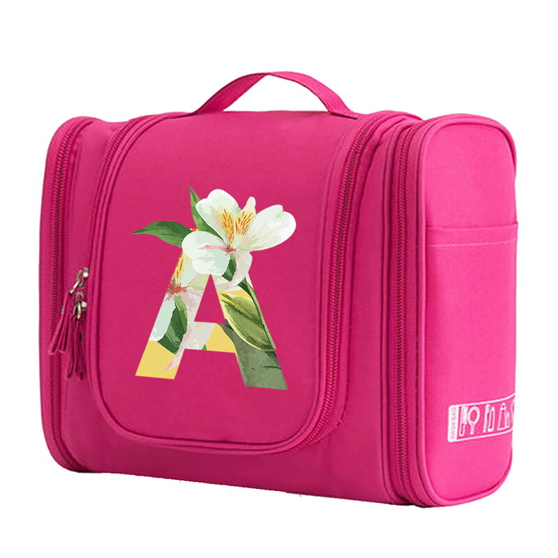 MakeUp Bag Women Hook Up Wash Pouch Cosmetic Bags Travel Toiletry Organizer Floral Letter Print Handbag Zipper Make Up Case