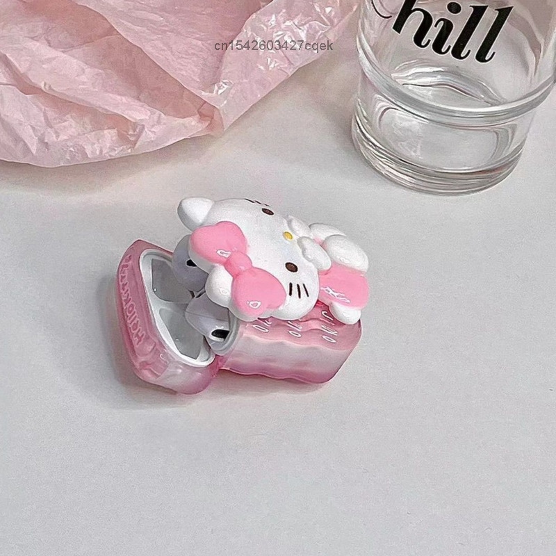 Sanrio hello kitty rosa airpod fone de ouvido coreano feminino caso novo airpods pro 2 luxo capa airpods 1 2 3 sem fio fone de ouvido caso