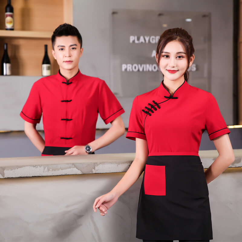 2023 شحن مجاني ملابس العمل ريترو فندق النادل موحدة الصينية التقليدية مطعم عمال رخيصة الشاي البيت الزي الرسمي
