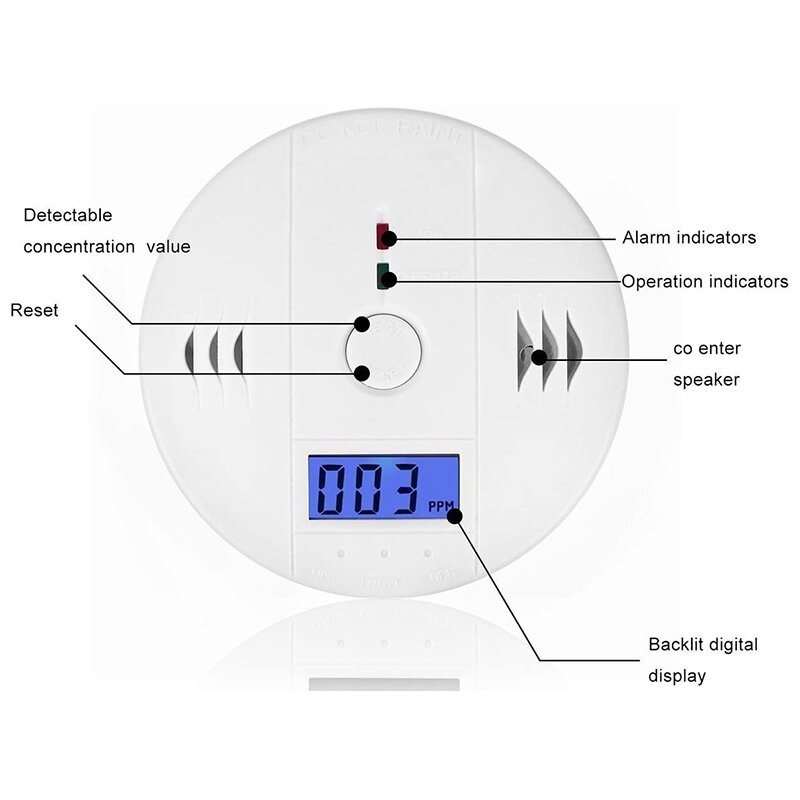 Detector de monóxido de carbono detecção de gás display digital detector de energia de alarme de monóxido de carbono