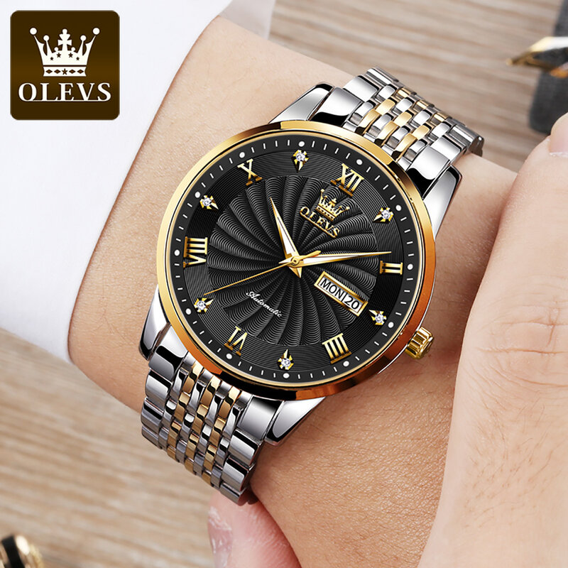 OLEVS wodoodporny w pełni automatyczny świetny wysokiej jakości zegarki dla mężczyzn biznes stalowy pasek ze stali nierdzewnej automatyczny mechaniczny zegarek męski