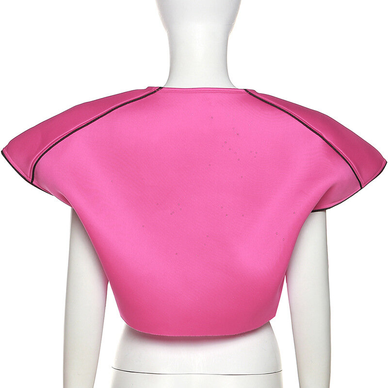Camiseta con estampado de dibujos animados para mujer, Top corto sin mangas con hombros acolchados rosados, sudadera de entrenamiento, Camiseta básica de High Street 2022