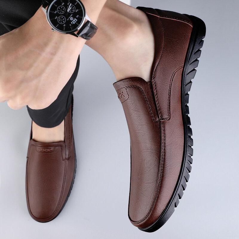 Sapatos de couro masculino sapatos de negócios casuais respirável fundo macio pai vestido sapatos de condução ao ar livre sapatos chaussure homme