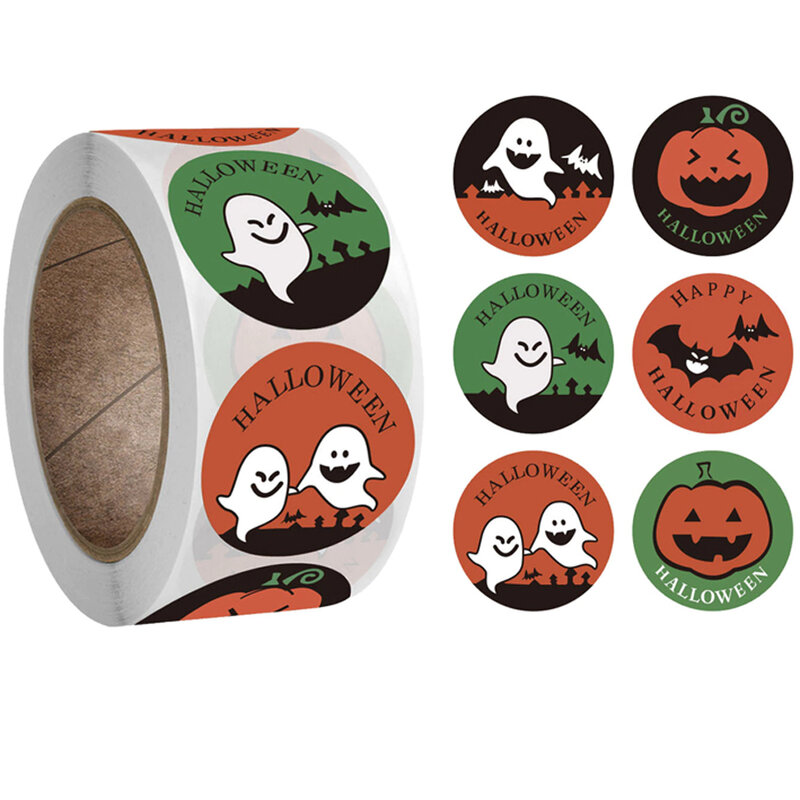 100-500 pçs halloween esqueleto redondo adesivo envelope selagem etiquetas saco de doces etiqueta decoração de halloween abóbora