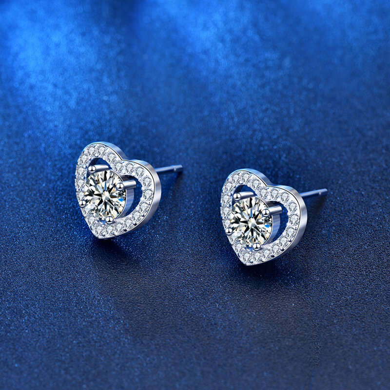 Boucles d'oreilles Moissanite en argent S925 pour femme, bijoux de fiançailles, à clou en forme de cœur, 0.5 Ct