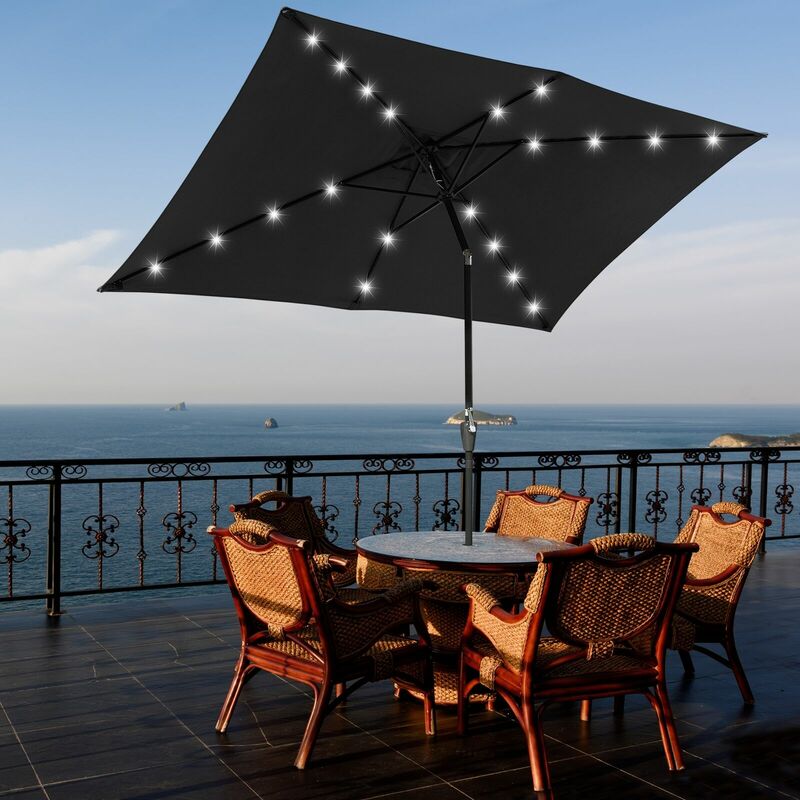 10x6ft aluminiowy Patio energooszczędny panel słoneczny parasol z 20 diodami LED czarny