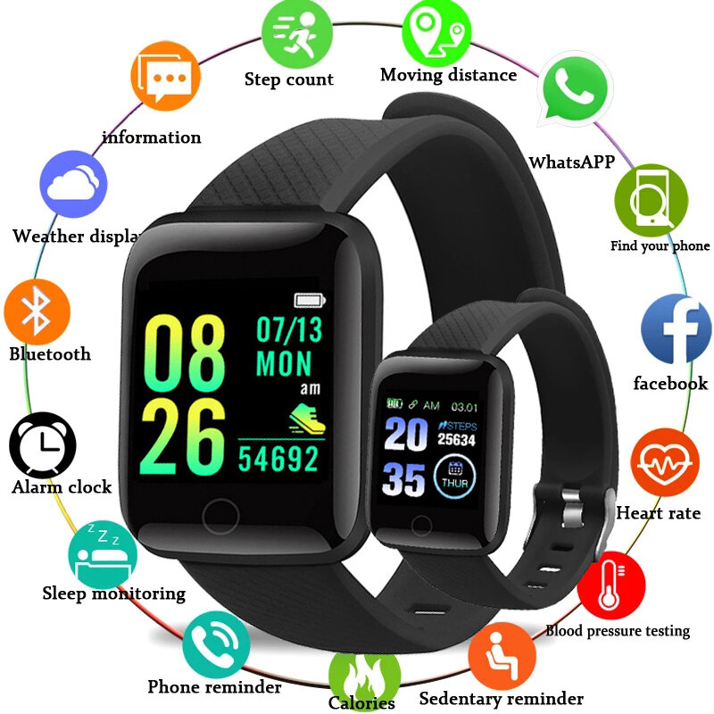 Reloj inteligente deportivo D13 para hombre y mujer, accesorio de pulsera resistente al agua con control del ritmo cardíaco y de la presión sanguínea, compatible con Android e IOS