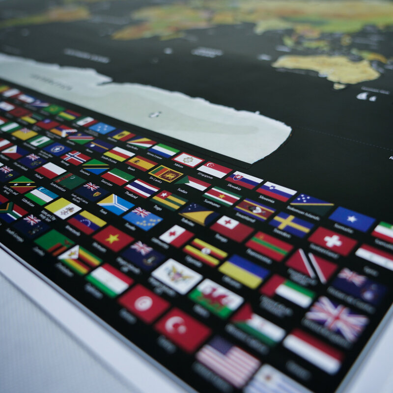 Carte du monde de voyage noire, 82.5x59.4 cm, à gratter, personnalisée, effaçable, sans Tube, autocollants muraux créatifs, décoration