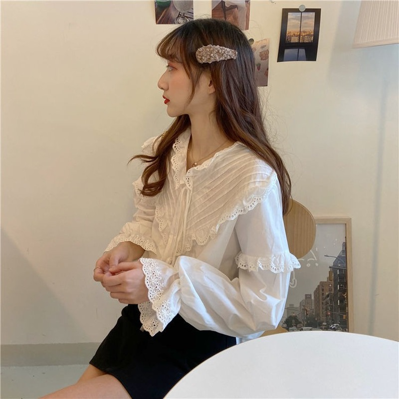 A GIRLS Shirts Women White Girls Lovely All-match  Kawaii Pure Stylish Lady Spring Tops Clothes Tender Basic Holiday Ins Trendy
