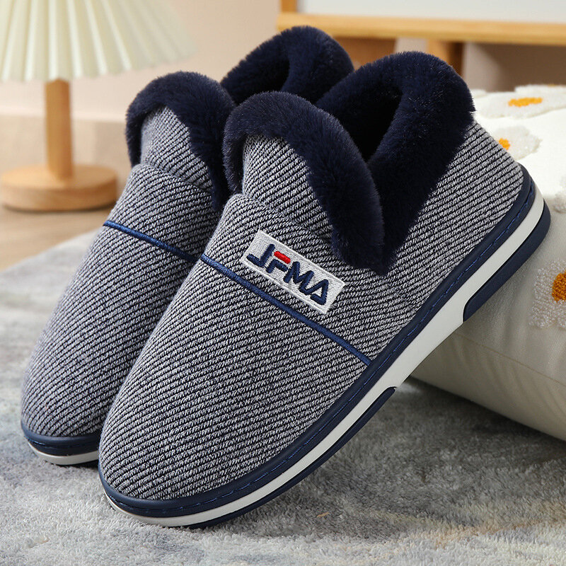 Men Home Slippers Fashion Platform Shoes with Fur Warm Winter Men's Indoor Slippers Furry Plus Size Male House Slippers Soft