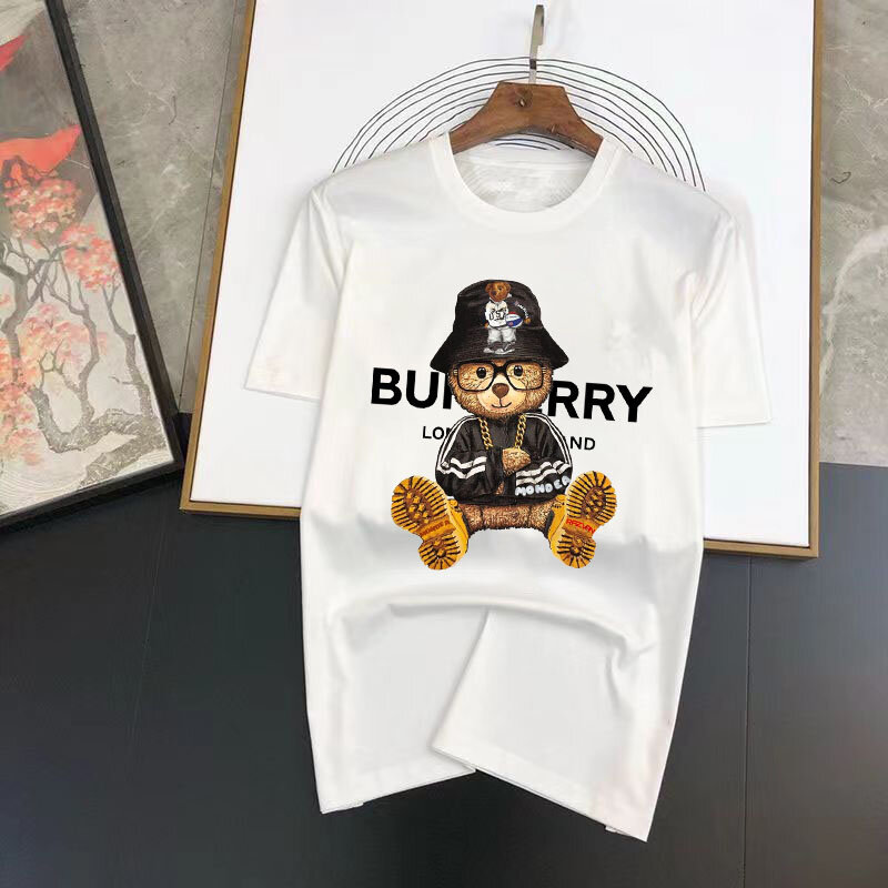 Camiseta de verano para hombre, camisa de manga corta de algodón 2023 con estampado de oso y letras de lujo, ropa de calle de Color sólido, 100%