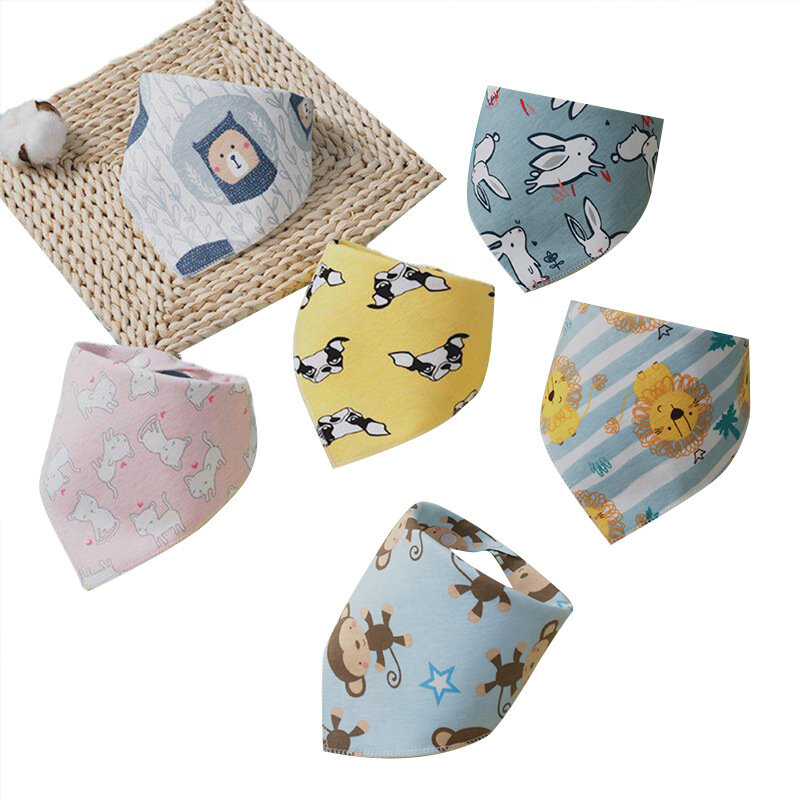 5 Pieces/ Newborn Baby Four Seasons Saliva Scarf, Lovely Cotton Triangle Scarf Cartoon Print Saliva Towel