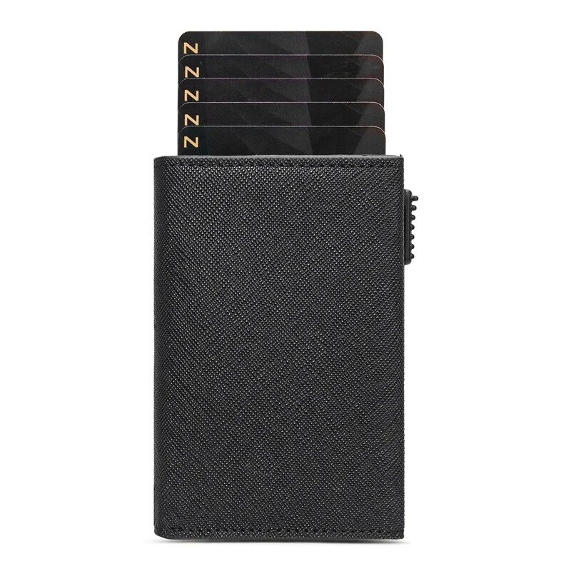 Tarjetero personalizado para hombre, billetera de cuero de fibra de carbono negra Rfid, Mini billetera de regalo para hombre, Carteira Masculina personalizada