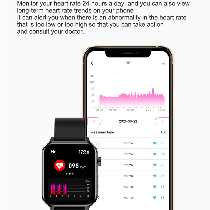 Rollstim For HUAWEI XIAOMI Smart Watch Men Lady Waterproof Fashion Heart Rate Blood Oxygen Body Temperature Sport Watch PPG+ECG