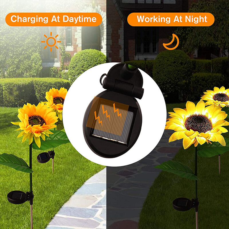 Luz LED Solar para jardín y jardín, iluminación de patio de girasol, impermeable, decoración de paisaje, Control de luz inteligente, lámpara de guirnalda para fiesta