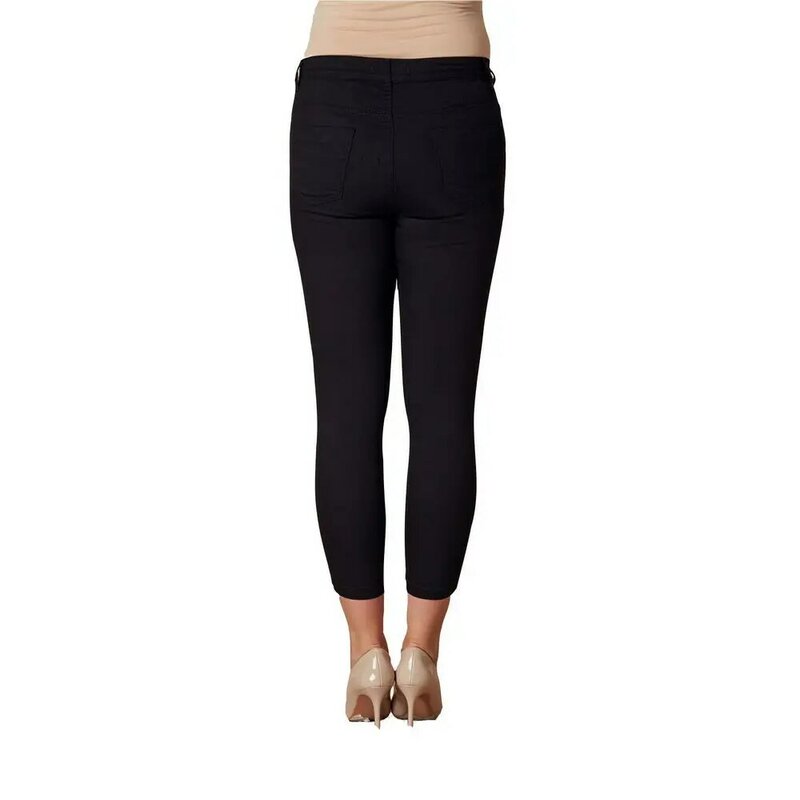 Fancia-pantalones de lona de cintura alta para mujer, pantalón de talla grande Rg1355Yp, corte láser estrecho, dobladillo, cierre de cremallera, botón, 5 bolsillos, flexible, blanco y negro