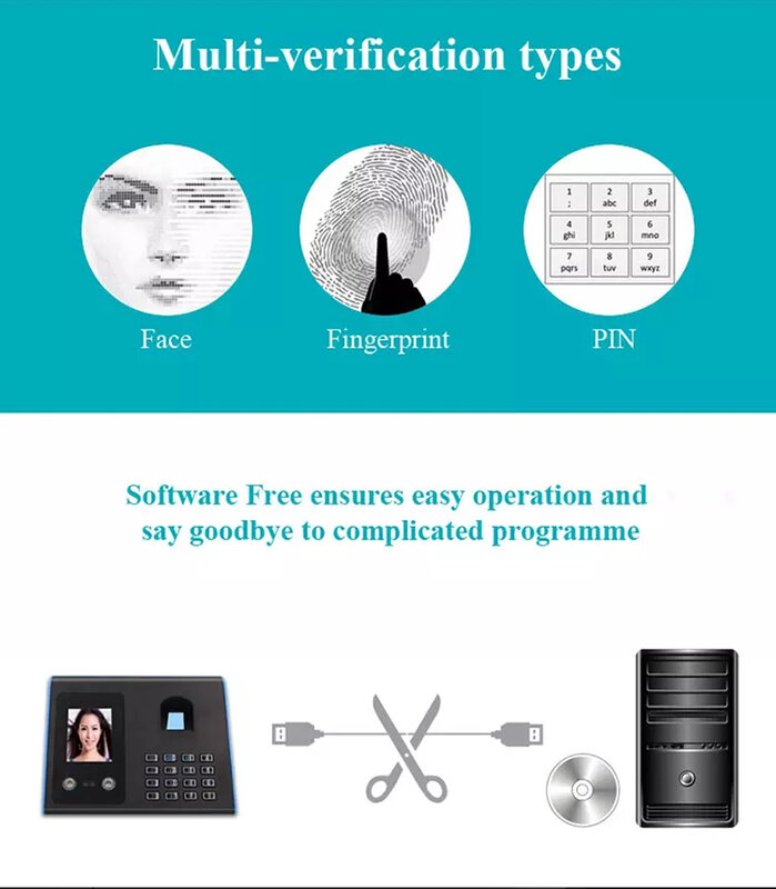 Horloge biométrique à empreintes digitales, appareil de reconnaissance faciale, écran LCD TFT, USB, système de présence à empreintes digitales