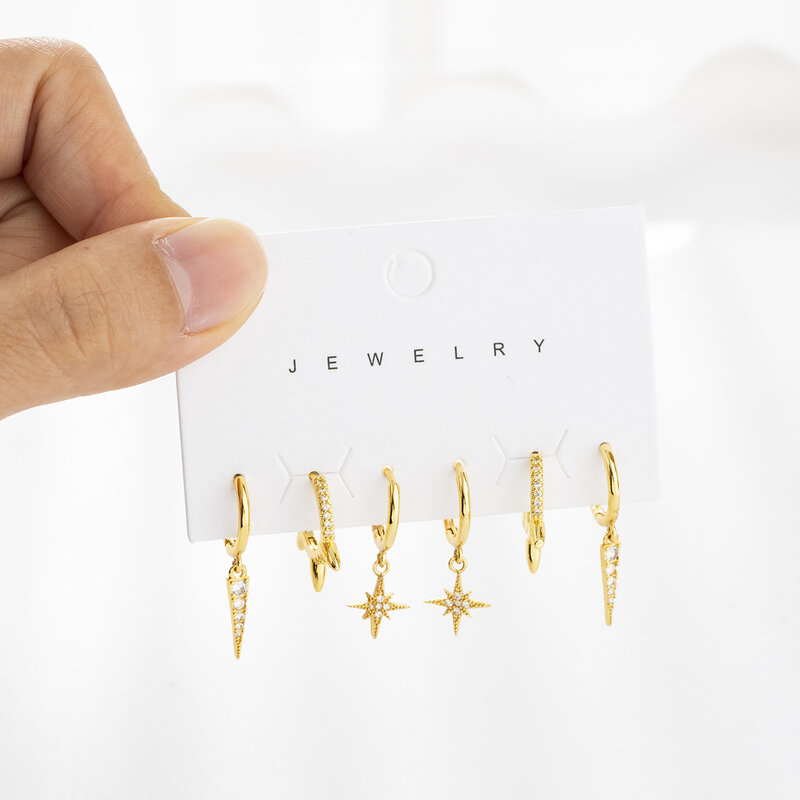 SIPENGJEL – ensemble de boucles d'oreilles en forme d'étoile pour femmes, 6 pièces, style Hip Hop, couleur argent, bijoux tendance