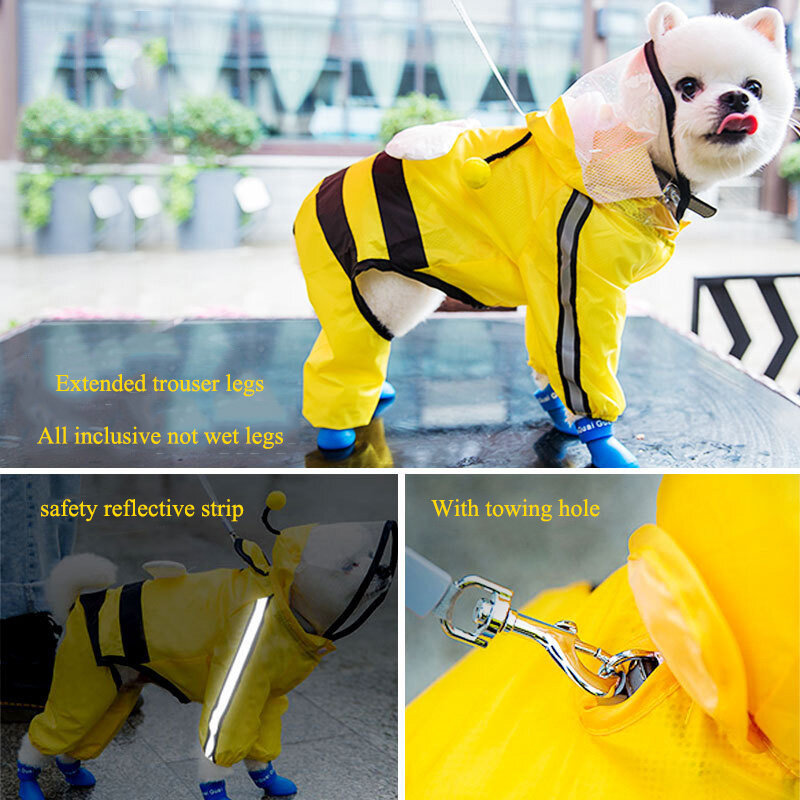 Szczeniaczek przeciwdeszczowy czteronożny wodoodporny All-inclusive Teddy Poncho Pet deszczowe ubrania mały średniej wielkości pies Bichon pomorski