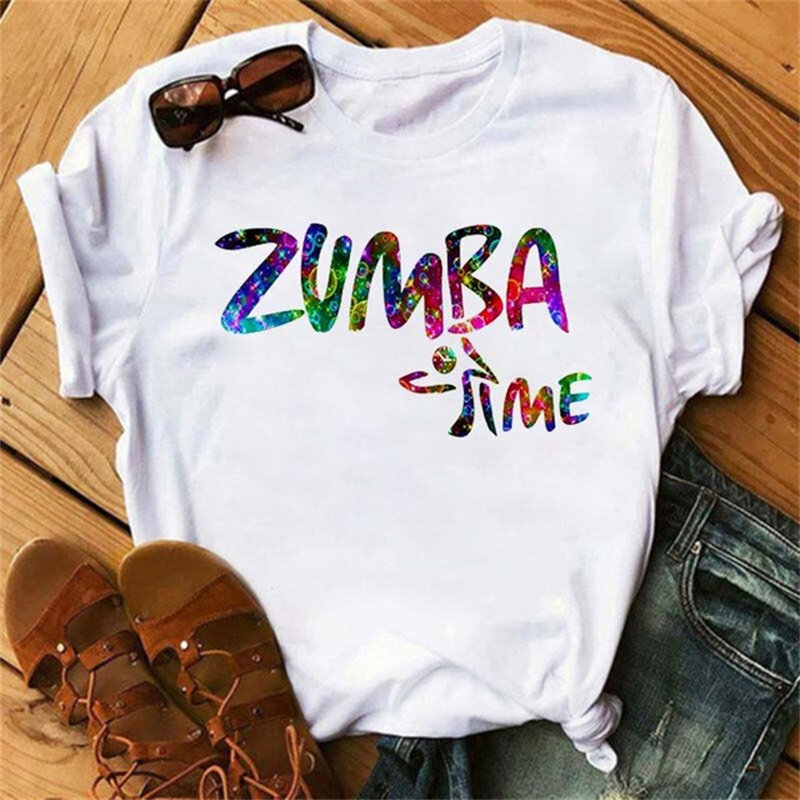 Camiseta negra de Zumba para mujer, ropa para Fitness, baile, camisetas gráficas con letras, Camiseta deportiva para gimnasia, Tops para mujer
