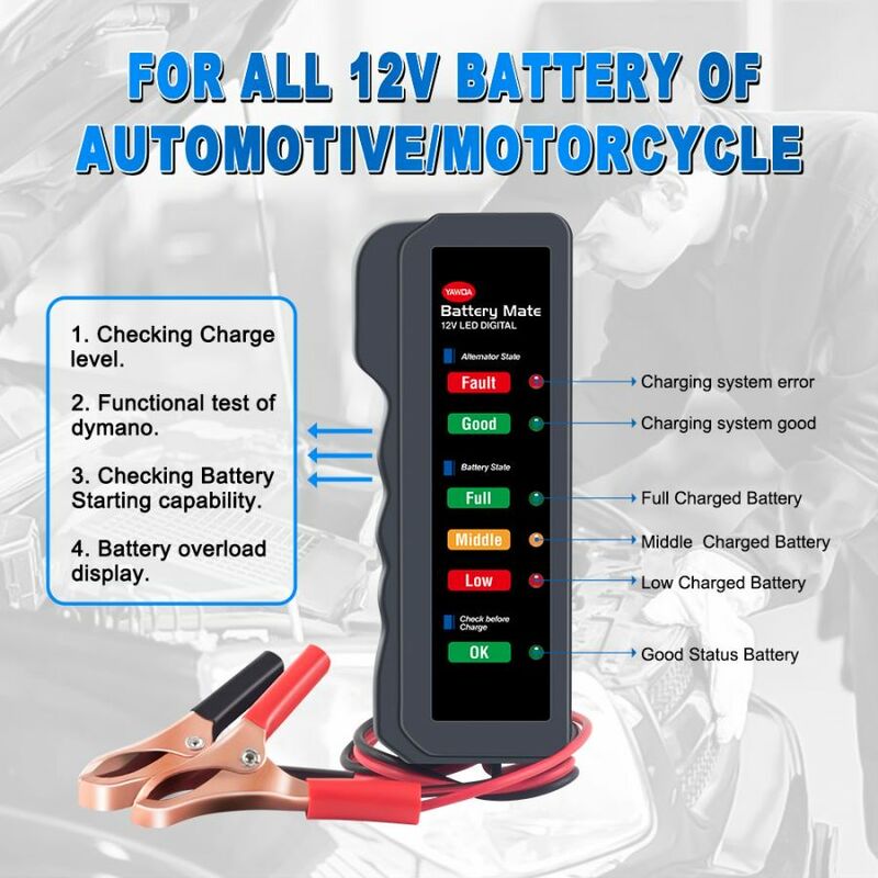 12V Universele Auto Motorfiets Tester Fault Detector Batterij Tester Digitale Dynamo Tester Auto Diagnostic Tool Auto Reparatie