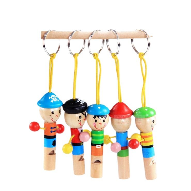 New Children Wooden Cartoon Animal Small Whistle Baby Early Learning Education Toys Musical Instrument Woodiness Kids Key Buckle