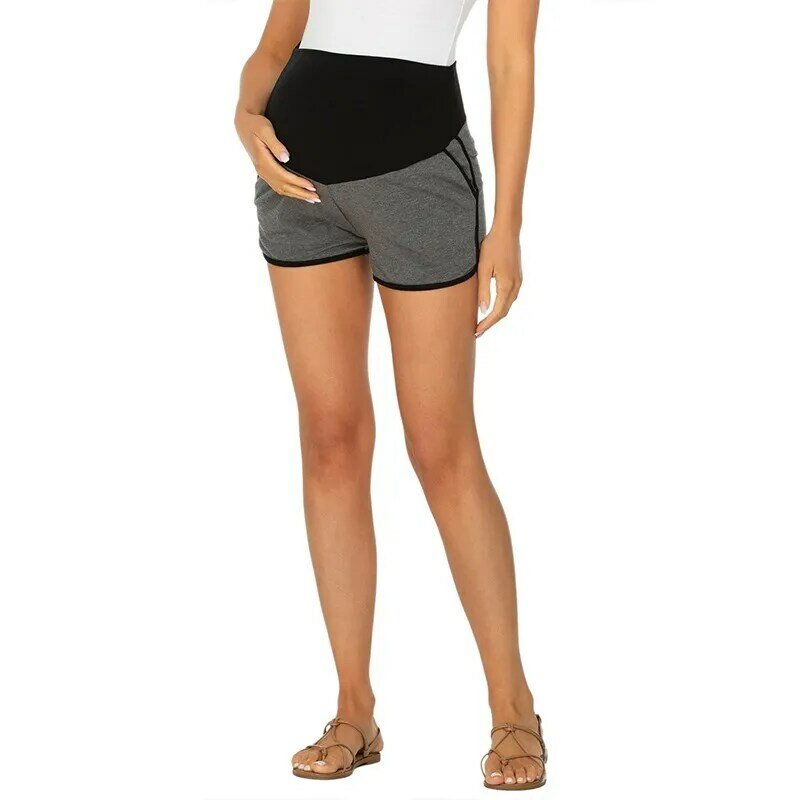 Maternidade verão shorts elástico de cintura alta fitness curto com bolso calças grávidas macio abdômen shorts feminino roupas para grávidas