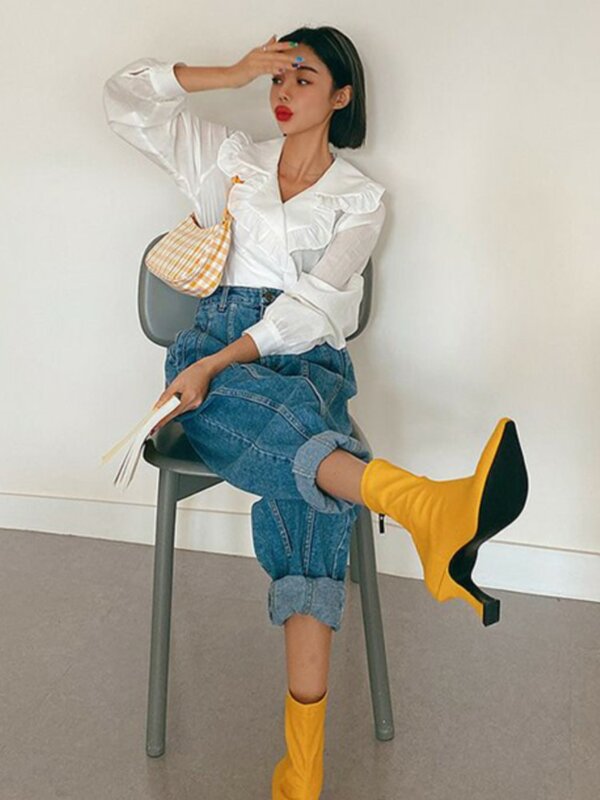 กางเกงยีนส์เอวสูง Harem กางเกงเกาหลีสไตล์ชุดลำลอง Street Denim กางเกง Pantalon Femme Vintage กางเกงยีนส์