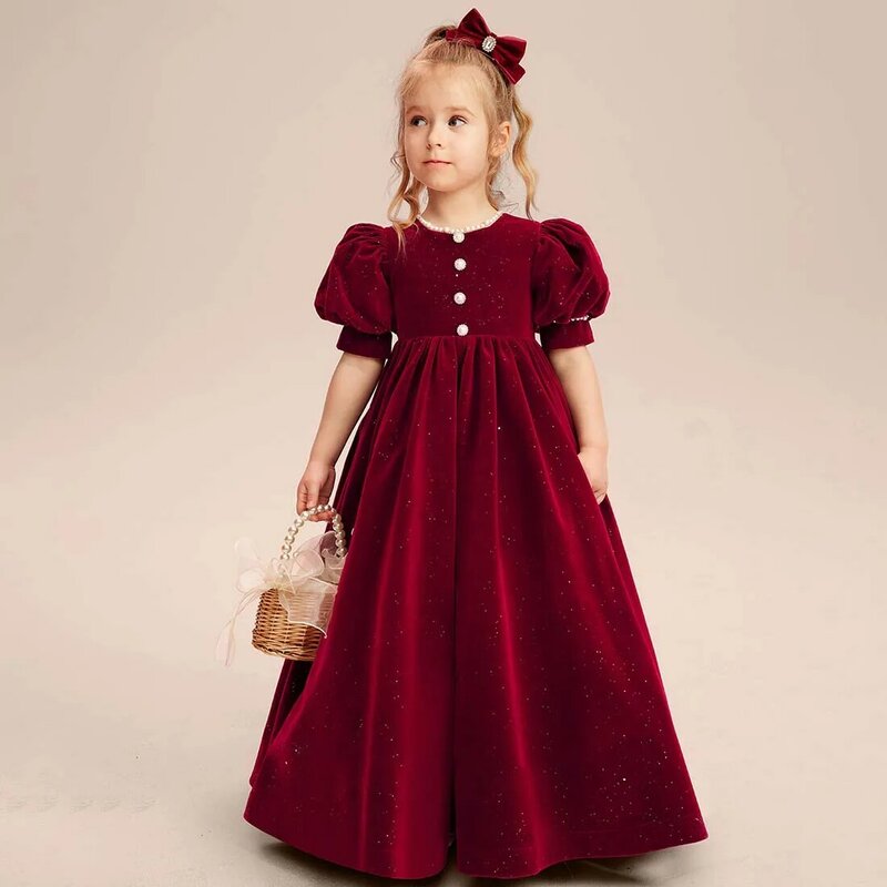 YZYmanualroom vestido de terciopelo para niña de las flores, línea A, largo hasta el suelo, 2-15T