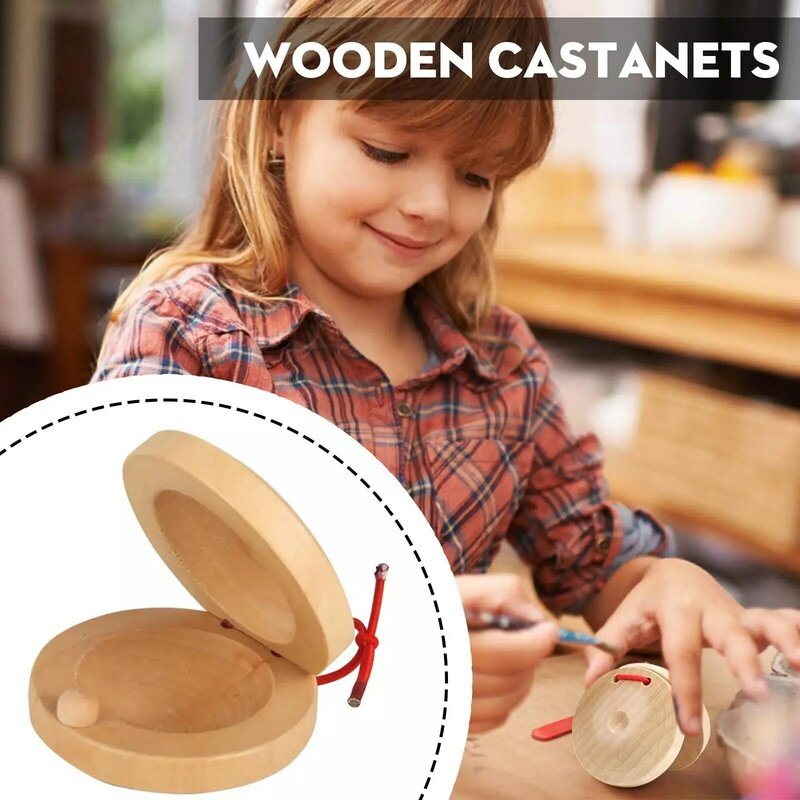 Castanets خشبية شكل دائري قرع إيقاع آلة موسيقية للتعليم المبكر للأطفال أداة عزف موسيقى A1P6