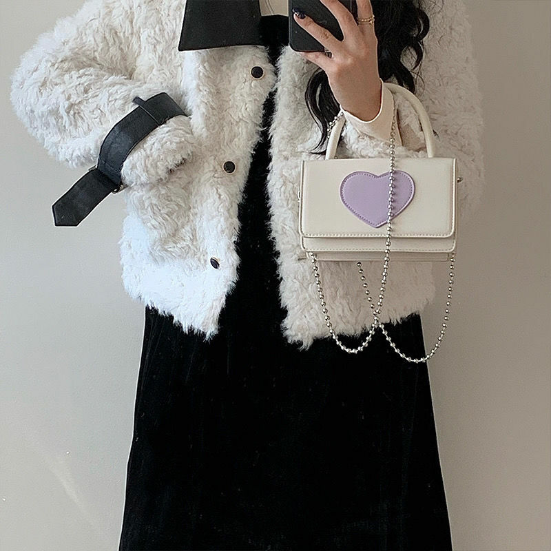 Japão harajuku bonito coração das mulheres bolsa de ombro kawaii sacos 2022 pequena lolita bolsa crossbody com cordão corrente menina bolsas