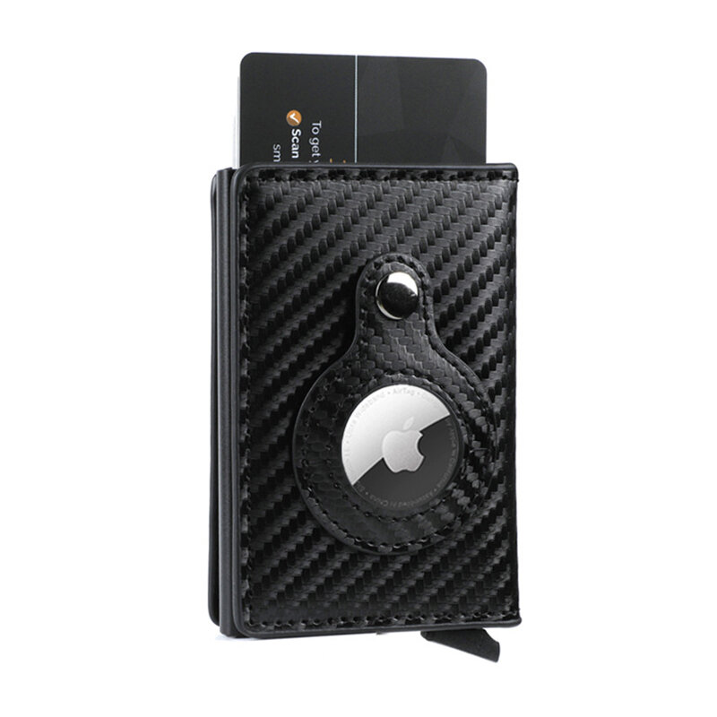 Carteira de couro e fibra de carbono para apple airmasculina, porta-cartão de crédito, slide com proteção rfid, caixa de alumínio