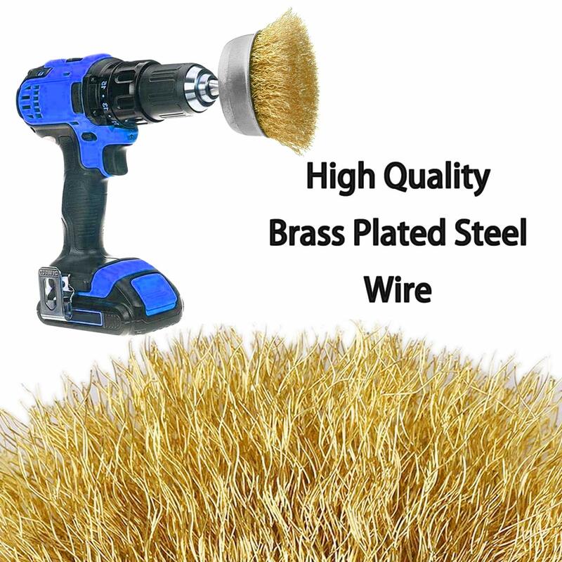 10pcs Wire Wheel for Drill, Wire Brushes Rust Removal Brass Coated Brush Wheel for Cleaning Rust, Paint Removal, Wood, Metal