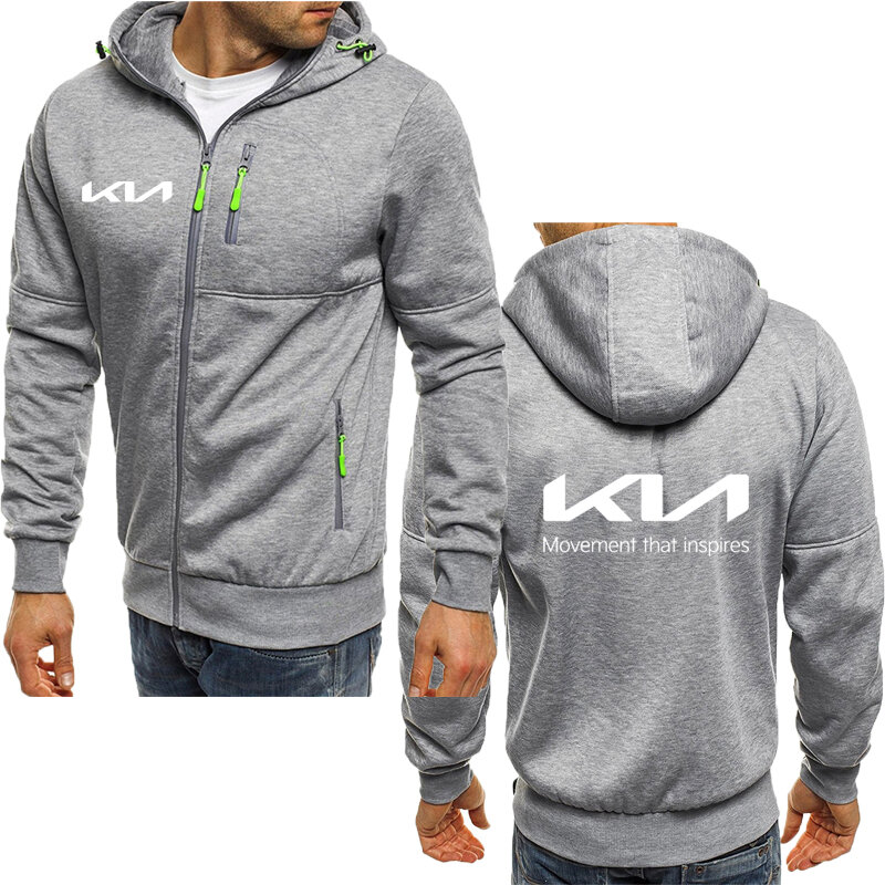 2022 New Streetwear Fleece men's sweatshirt hot Kia car logo print spring autumn new Fashion men's hoodie cardigan