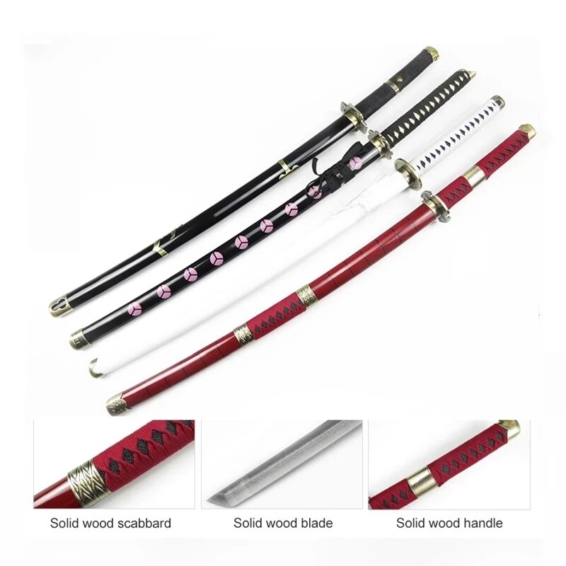 Espada de Katana Demon Slayer de 104cm, espada de Anime de bambú, cuchillo de Rueda Solar, Arma de Tanjirou, Modelo 1:1, utilería de Cosplay Ninja, juguetes para niños