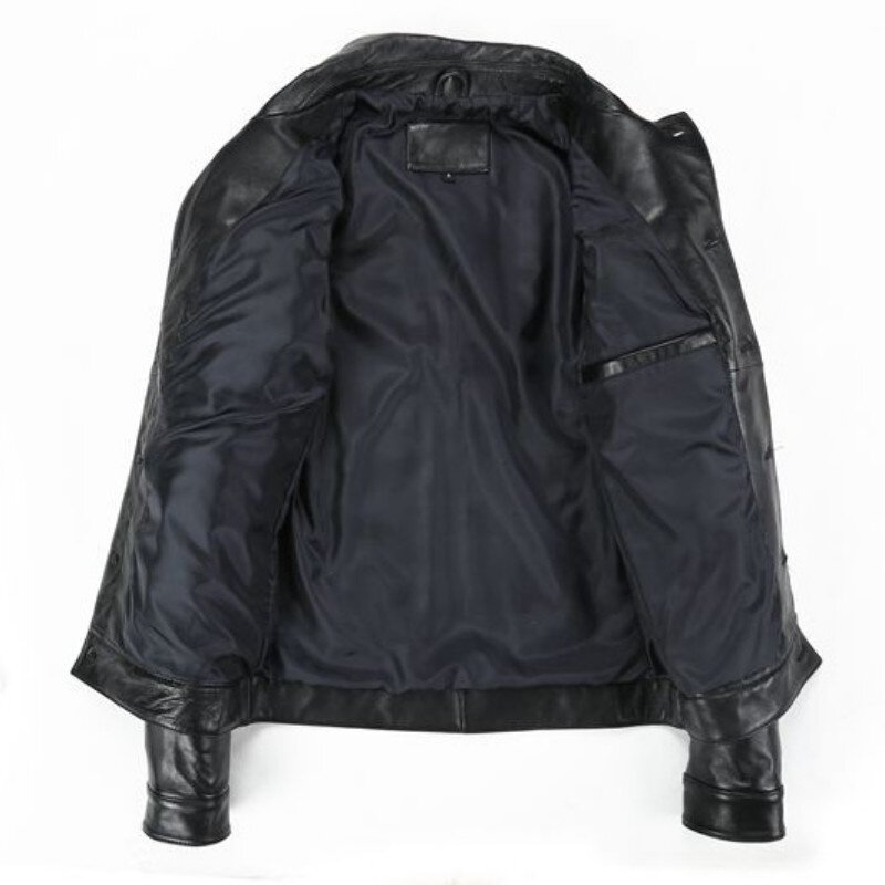 Куртка из натуральной кожи, короткая мотоциклетная куртка с открытым воротником и пуговицами