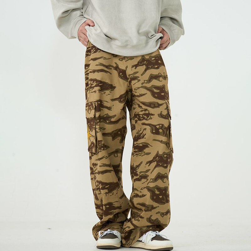 Monos de camuflaje a la moda para hombre, pantalones de camuflaje de pierna recta, pantalones deportivos de Hip-hop de alta Calle, 2023