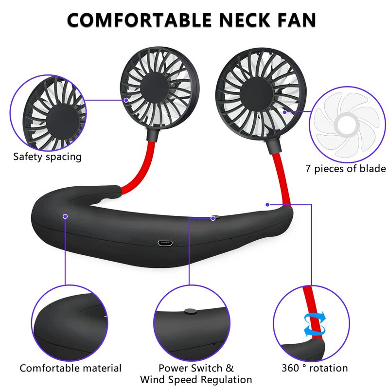 Hals Fan Draagbare Persoonlijke Hand Gratis Mini Lui Persoon Usb Oplaadbare Hals Fan Cooling Wearable Geschikt Ventilator Voor Outdoor Sport