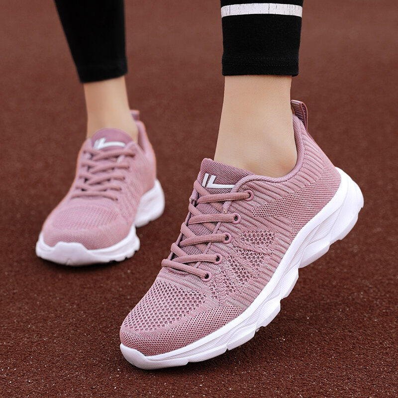 Women Shoes Flying Woven Women's Casual Sneakers Breathable Running Sport Shoes Plus Size Shoes Non-slip Wear-resistant Sole