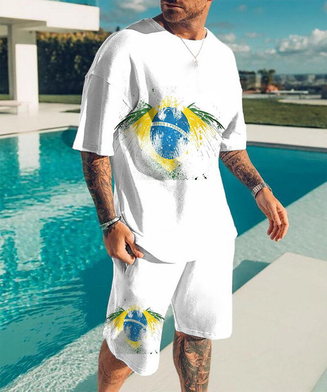 Fashion New Men's T-Shirt Set 3D Printing Trend Exquisite Pattern Clothes Men's Outdoor Casual Short Sleeve Shorts 2 Piece Set