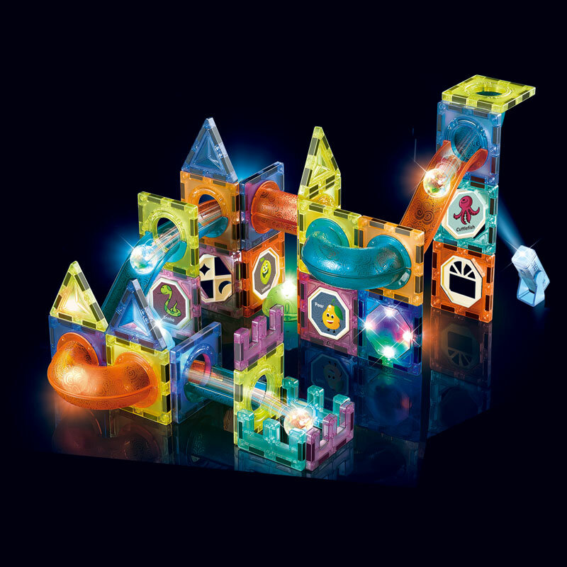 Bloques de pista de 75 piezas para niños, juguetes de construcción magnéticos con luces de colores, diseño novedoso y moderno