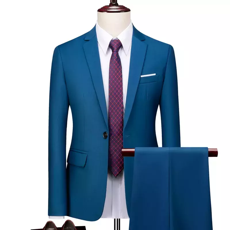 Setelan 3 Buah Setelan Gaun Pengantin Pria untuk Pria Slim Fit Warna Solid Set Setelan Kasual Bisnis Ukuran Besar Blazer Pria + Celana + Rompi