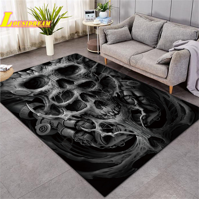 Skull rose pattern carpet door mat non-slip mat bedroom living room modern home decoration photography props outdoor picnic mat